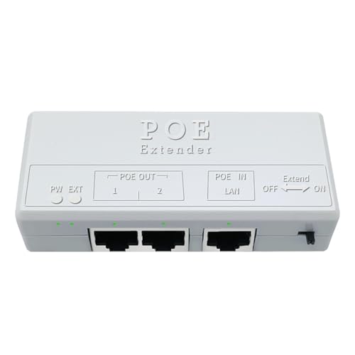 Poe Extender 1 in 2 Out PoE+ Repeater 10/100Mbps Extends 250m 60W Comply with IEEE802.3af/at for PoE Switch/Injector and Security POE Camera Over Cat5/6 Cable