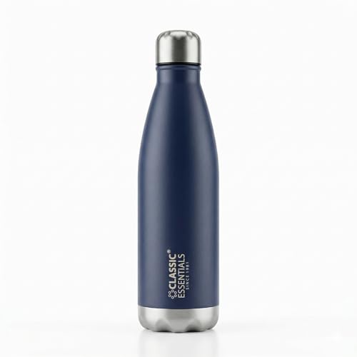 Image of CLASSIC ESSENTIALS Insulated Double Wall Vacuum Stainless Steel Water Bottle 24 Hours Hot and Cold BIS Approved,100% Leakproof Lid,Sweat Proof Water Bottles, Great for Travel Picnic Navy Blue-1000ml