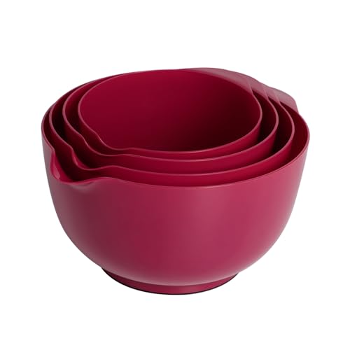 BoxedHome Rührschüssel Set Mixing Bowl Set Kunststoff Salatschüssel rutschfest stapelbar Servierschalen für Küche 4-teiliges Rührschüssel-Set Scharlachrot Wiederverwendbare