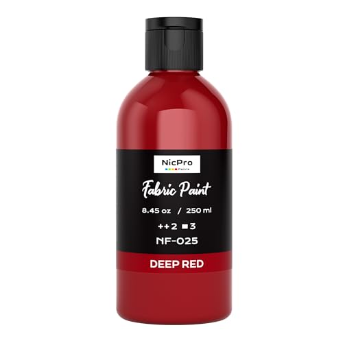 Nicpro Dark Red Fabric Paint 8.45 oz (250 ml) Fabric Paint for Clothes Permanent Clothing Paint for DIY T-shirts Jeans Crafts Refresh Furniture Upholstery