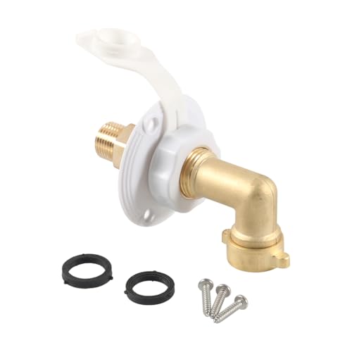 Image of RV Camper Motorhome Trailer Marine White City Water Fill Inlet Flange Brass with Check Valve with Hose Elbow and Rings