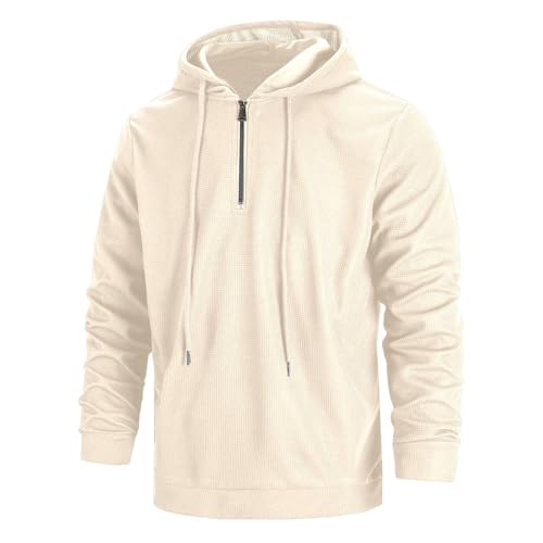 Mens Quarter Zip Hoodie Plain Hoodie Heavyweight 1/4 Zip Pullover Hooded Sweatshirt Drawstring Fall Winter Sweater4