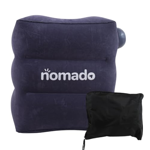 Image of nomado Travel Foot Rest Pillow - Self-Inflatable Seat Extender for Car, Plane & Train, Portable & Compact Footrest for Kids & Adults, Dark Blue Rectangular 18x15x12 Inch for Long Trips