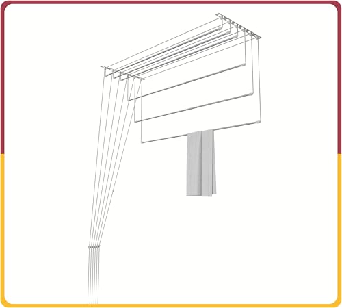 Image of Amiraj Individual Drop Down Ceiling Clothes Drying Stand | Heavy Duty Stainless Steel Cloth Dryer | UV Protected Nylon Ropes | Rust Proof Space Saving Laundry Rack | 6 Pipes, 4 Feet | Balcony & Indoor