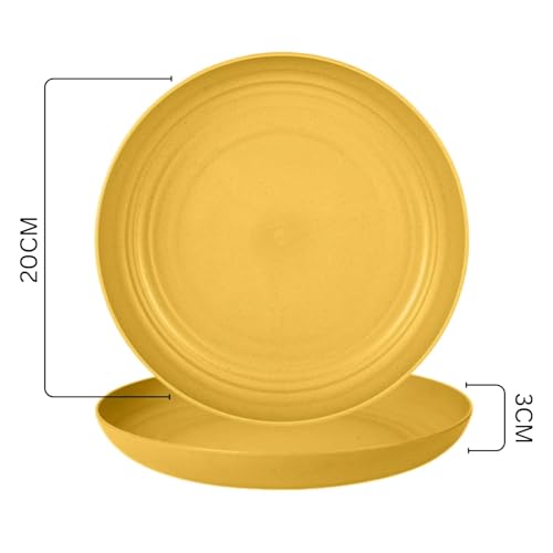 Image of Wheat Straw Dinner Plate Set, Eco-Friendly Dinner Set Round Serving Plate, Dishwasher & Microwave Safe - Perfect for Dinner Dishes Deep Plates Easy to Clean (Yellow, 20 cm)