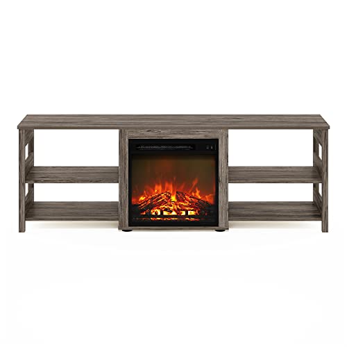 Image of Furinno Classic 70 Inch TV Stand with Fireplace, Rustic Oak
