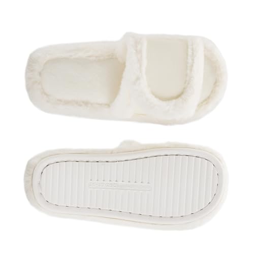 Fashion Soft Open Toed Slippers for Women Adjustable Straps Imitation Rabbit Fur Cozy Lining House Shoes4