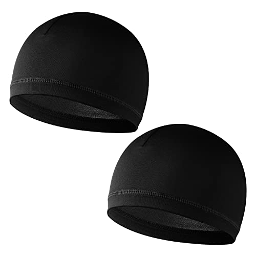Wllhyf 2 Pieces Skull Caps Stretchy Beanie Soft Cotton Sleep Hats Helmet Liner Sweat Wicking Cap Breathable Headwear For Men Women Skiing Cycling Running Sports Black #TOP3