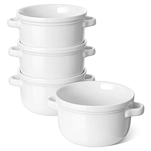 LE TAUCI Soup Bowls with Handles, 28 Ounce French Onion Soup Bowls for Chili, Beef Stew, french onion soup crocks oven safe, Set of 4, White