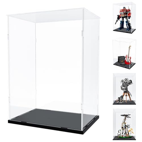 Image of Choowin Acrylic Display Case for Lego Camera 43230 for Lego Guitar 21329 for Lego Optimus Prime 10302 Thickened Clear Acrylic Display Cases for Collectibles Assemble Dustproof Display Box(Black Base)