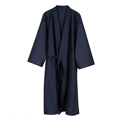 Ibluelover Men's Loose Kimono Robe Cotton Sleepwear Yukata Long Sleeve Bathrobe Nightgown Khan Steamed Clothing Pajamas