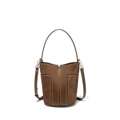Image of LAORENTOU Suede Designer Handbags for Women, Mini Size Bucket Bag for Ladies, Crossbody Purse with Removable Strap