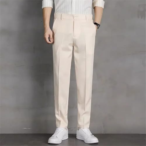 Man Suits Pants Social Tailoring Business Stretch Elastic Straight Cropped Trousers3