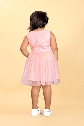 Image of Charming Kids Cotton Frock with Knee Length, Sleeveless Fit & Flare, Round Neck, Zipper Closure | Soft Casual Frock for Girls