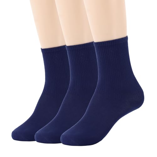 Image of Womens Colorful Basic Sock -Unique Knit Cotton Crew Socks 3 Pack