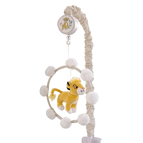 Image of Disney Lion King White, Taupe and Gold Plush Simba Future King Pom Pom Musical Mobile