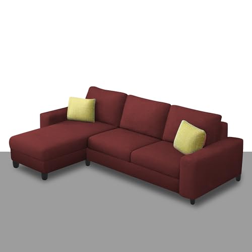 Image of Orland 4 Seater LHS L Shape Sofa Set for Living Room | Color - Maroon | Premium Fabric Sofa