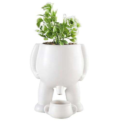 Peeing Pot Planter Funny Peeing Plant Pots White Ceramic Flower Pot with Drainage Hole for Succulents Indoor Outdoor Plants - Novelty Whimsical Home Decor Gifts for Gardeners Plant Lovers