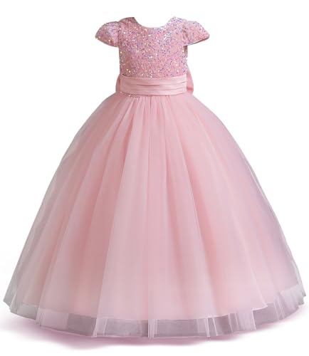 Girls Sequin Dress V-Back Pageant Girls Dress Party Sparkly Flower Girl Dresses Wedding Birthday Gown