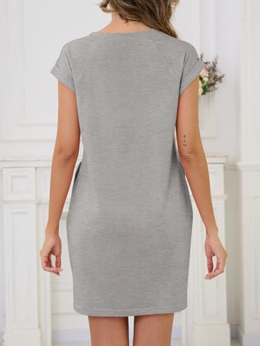 Image of UNCLECAT Womens T Shirt Midi Dresses Summer Cap Sleeve Crewneck Loose Fit Casual Dress with Pockets