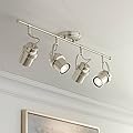 Pro Track Gladstone 4-Head LED Ceiling Track Light Fixture Kit Spot-Light GU10 Dimmable Directional Silver Brushed Nickel Finish Metal Modern Kitchen Bathroom Living Room Dining Hallway 32" Wide