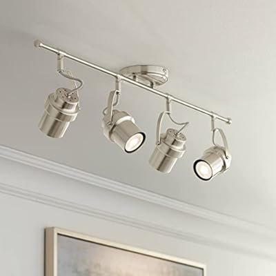 Pro Track Gladstone 4-Head LED Ceiling Track Light Fixture Kit Spot-Light GU10 Dimmable Directional Silver Brushed Nickel Finish Metal Modern Kitchen Bathroom Living Room Dining Hallway 32" Wide