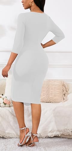 Image of Womens 1950s Vintage Bodycon Dress 3 /4 Sleeve Square Neck Cocktail Pencil Sheath Midi Dress Elegant