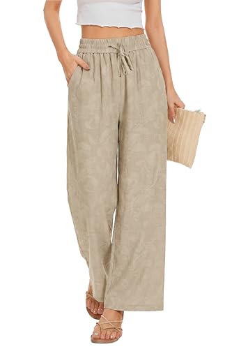 Image of KICZOY Women Flowy Pants Drawstring Waist Wide Leg Palazzo Beach Pants Loose Fit with Pockets
