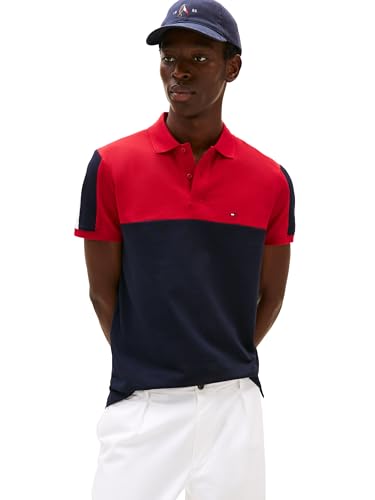 Camisetas polo casuales para hombre de Tommy Hilfiger, manga corta, corte regular con estiramiento y diseños en bloques de color