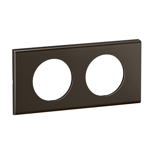 Plaque Céliane double poste Legrand nickel sombre pour prise et interrupteur encastré