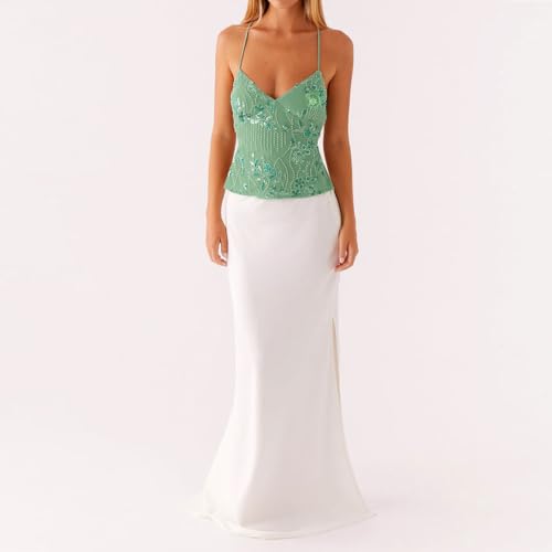 Women Sequin Beaded Cami Top V Neck Backless Criss Cross Straps Crop Tops Summer Going Out Clubwear4