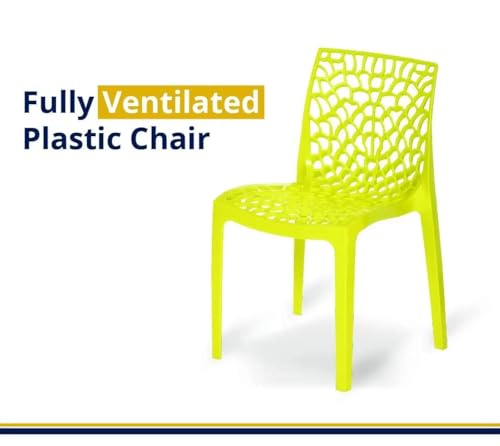 Image of activa Web Designer Plastic Chair for Home, Office and Restaurant and Cafe|Armless Chair for Dining Room| Heavy Duty Outdoor Plastic Chair | Designer Balcony Chair (Yellow, Set of 4)