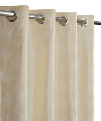 Image of Tree Print Eyelet Curtain Panel, Grommet Top, Living Room Window Drape 4x9 feet Curtains Set of 2 pcs, Cream Color