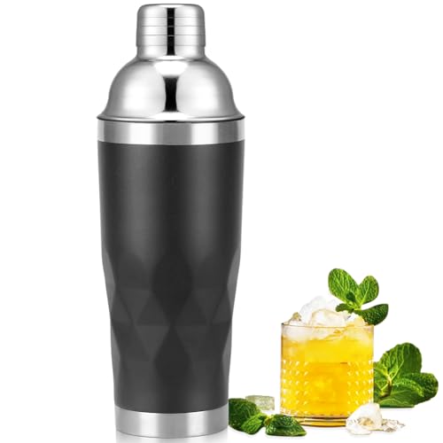 Insulated Cocktail Shaker Black -20oz Double Wall Vacuum Stainless Steel Martini Shaker wi - image 1