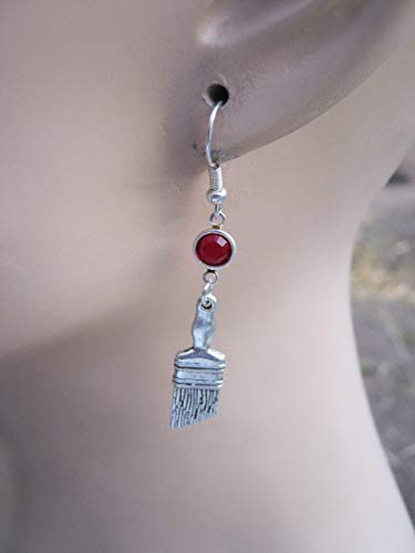 Paint Brush Birthstone Earrings, Personalized Painter Earrings, Tool Earrings, Painting Jewelry Gift
