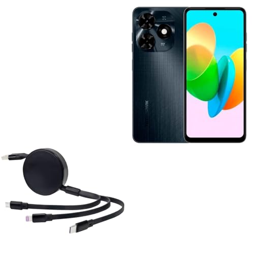 BoxWave Cable Compatible with Tecno Spark 20C - AllCharge PD miniSync (100W), Retractable High-Speed Charging Portable USB Cable - Jet Black