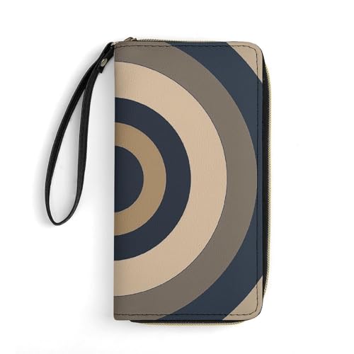 Womens Leather Wallets Taupe Circle Graphic Wallet for Women Large Capacity Card Phone Holder Ladies Purse with Wriststrap