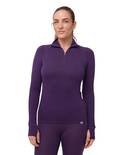 DANISH ENDURANCE Merino Shirt Damen, Reißverschluss & Rollkragen, Half Zip Langarmshirt, Lila, M