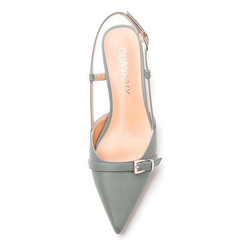 Women's Slingback Pumps, Pointed Toe Kitten Heel Pumps, Fashion Buckle Solid Matte Pump for Daily Office Dating Party3