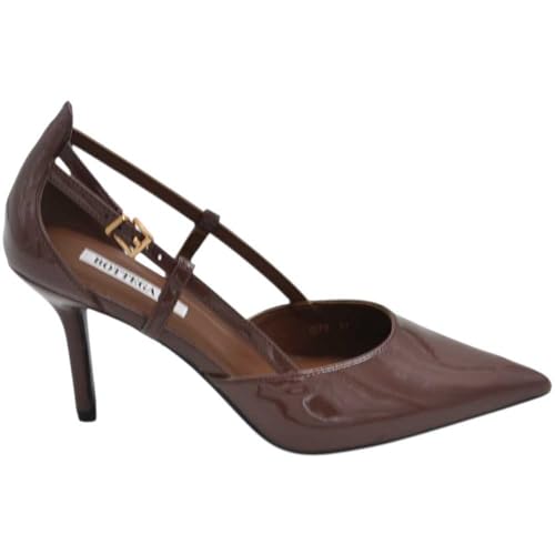  Malu Shoes Decollete Donna a Punta in Vernice Marrone Chiaro con Tacco a Spillo 10 con Aperture Laterali e Cinturino Regolabile (38 EU)