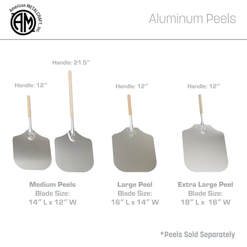 Image of American Metalcraft 3016 Aluminum Pizza Peel with 19 Inch Wood Handle - 12 x 14 Inch, 14 Gauge Aluminum Blade - Tapered Edges for Smooth Handling - Durable Commercial Grade, Silver