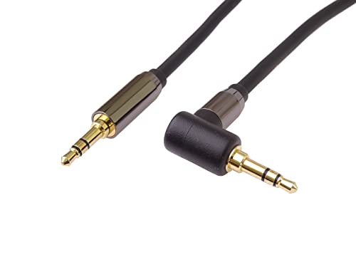 PremiumCord Stereo HQ Jack Cable 3.5 mm, Jack Plug 3.5 mm, Stereo Jack Male to Male 90°, Aux Headset Audio Connection Cable, Shielded, Metal Connector, M/M, Length 3 m