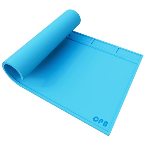CPB Silicone Soldering Repair Mat, Heat Resistant Work Mat with Scale Rule and Screw Position for Soldering Iron, Electronics, Computer, Cellphone - 13.7' x 9.8'（Blue）