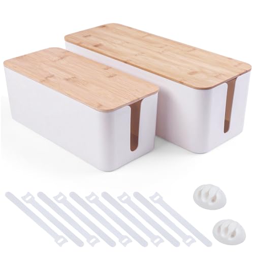 Tuwechen 2 Pack Cable Management Box, Wooden Style Cord Organizer Box