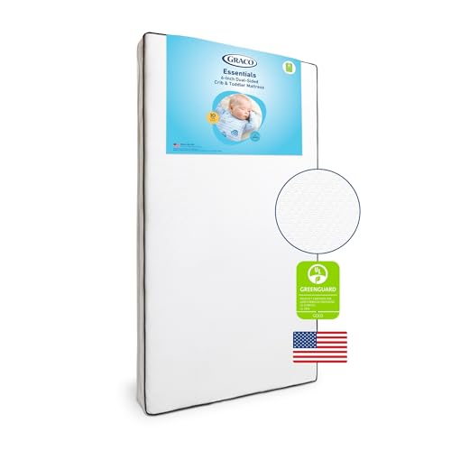 Image of Graco Essentials 6-Inch Dual-Sided Crib & Toddler Mattress - Made in the USA, Firm Support for Infants & Toddlers, GREENGUARD Gold Certified Baby Crib Mattress, Premium Removable Soft Waterproof Cover