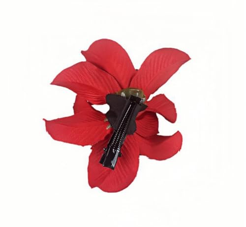 Pinza para el cabello con doble orquídea bohemia para mujer color Sandía (2 unidades) miniatura 2
