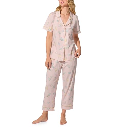 Image of Bed Head PJs Womens Matching Pajamas - Soft Organic Cotton Button Down PJ Shirt & Cropped Pants Set - Loungewear & Sleepwear
