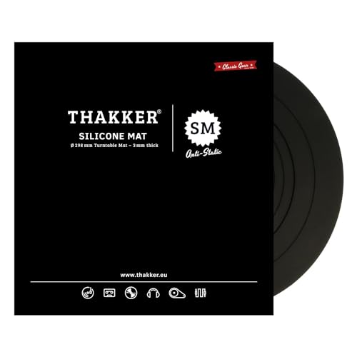 THAKKER Silicone Mat - Alfombrilla de Silicona antiestática para Tocadiscos - Negra | 3 mm de Espesor | 298 mm de diámetro | para Tocadiscos de 12