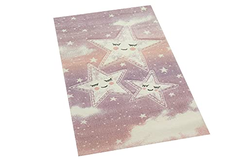 Kinderteppich Rund 120 Cm Carpetia Kinderteppich Spiel Teppich Kinderzimmer Himmel Wolken Regenbogen Einhorn Rosa Creme, Rechteckig, Höhe: 1.3 Mm Kinderteppiche Rund Günstig