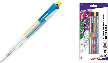 Pentel Arts 8 Color Automatic Pencil, Assorted Accent Clip Colors, 1 Pencil (PH158) & Arts 8 Colour Refill Lead, Assorted Colors, 8 Pack (CH2BP8M)